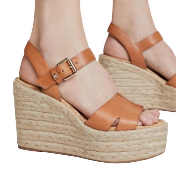 Sam Edelman Maura Espadrille Tan Leather Wedge Sandals Size 10 NEW - Picture 3 of 11